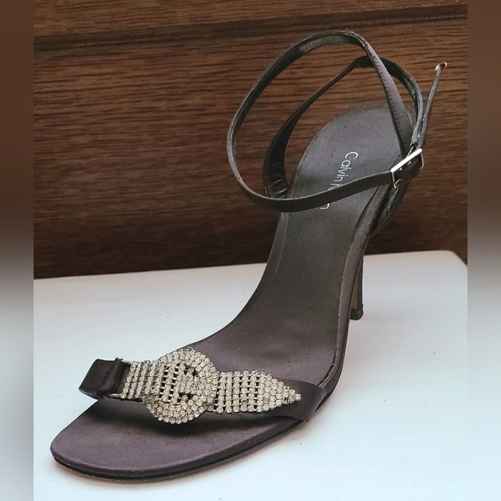 Calvin Klein Vintage Ankle Strap Sandals w/ Rhinestones Accents
